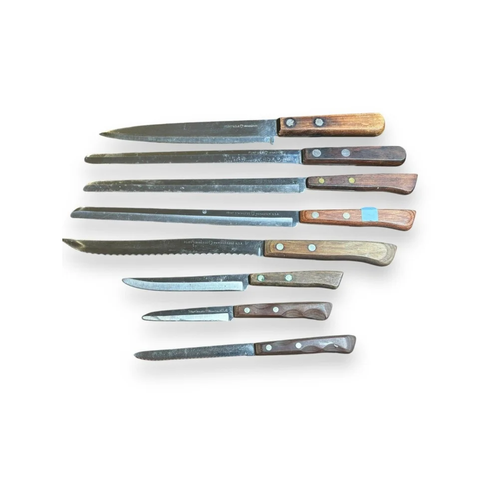 VTG Assorted Flint Arrowhead Knifes Lot of 8 Vanadium USA Wood Handles Rare